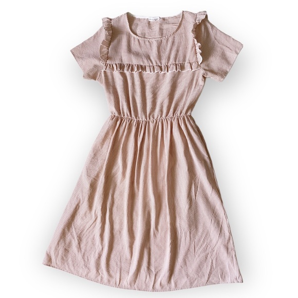 Stevie Hender Dresses & Skirts - Stevie Hender Frill Ruffle Dress Woman’s Size Medium Peach & White Stripes